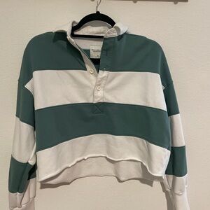 Abercrombie & Fitch Green and White Striped Hoodie